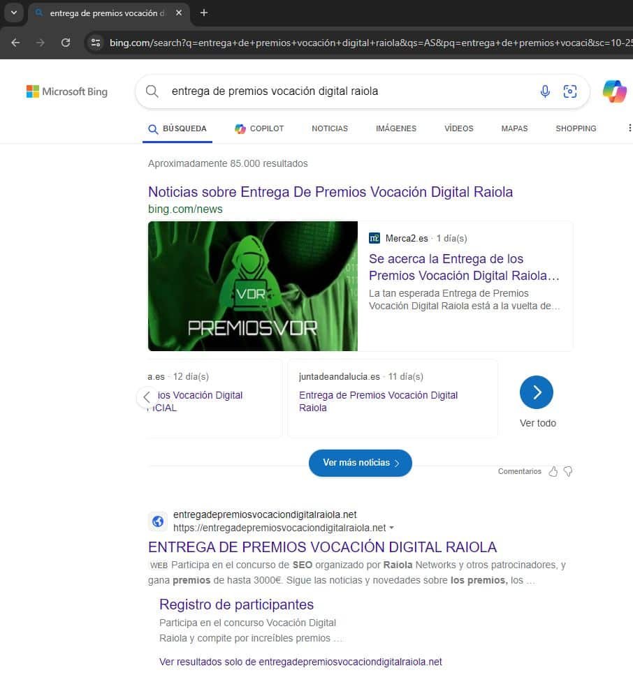 Entrega de premios vocación digital Raiola | Concurso SEO 2 Resultados de la busqueda "entrega de premios vocación digital raiola" en el motor de busqueda Bing