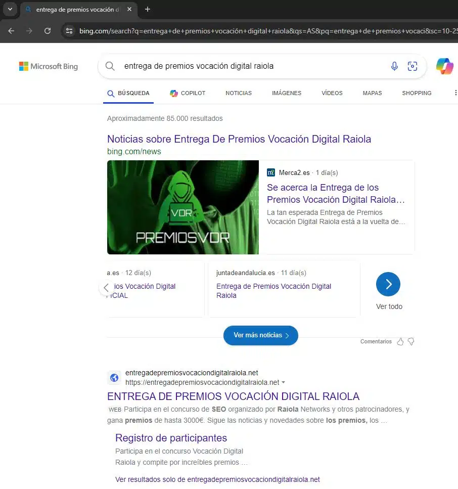 Resultados de la busqueda "entrega de premios vocación digital raiola" en el motor de busqueda Bing