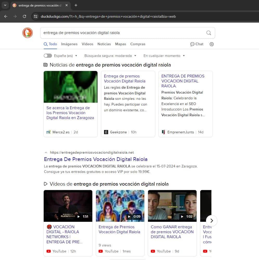 Entrega de premios vocación digital Raiola | Concurso SEO 3 Resultados de la busqueda "entrega de premios vocación digital raiola" en el motor de busqueda Duckduckgo