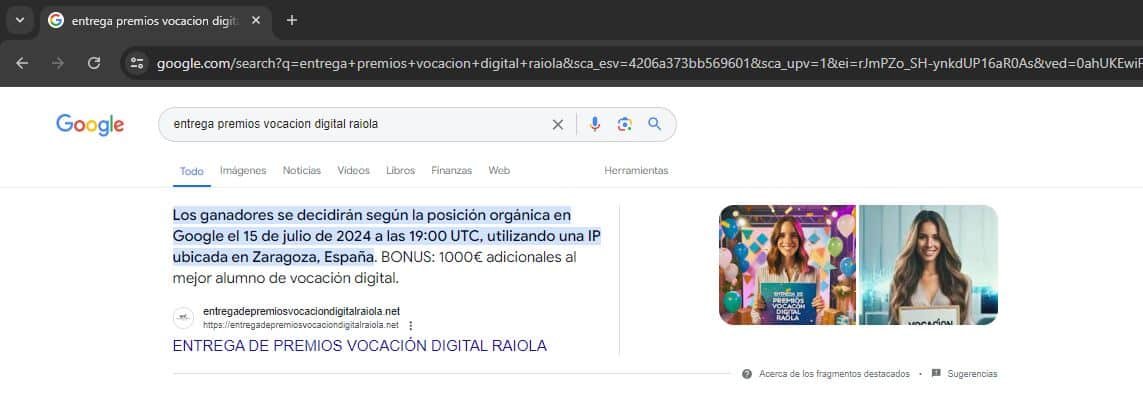 Entrega de premios vocación digital Raiola | Concurso SEO 5 Resultados de la busqueda "entrega de premios vocación digital raiola" en el motor de busqueda Google