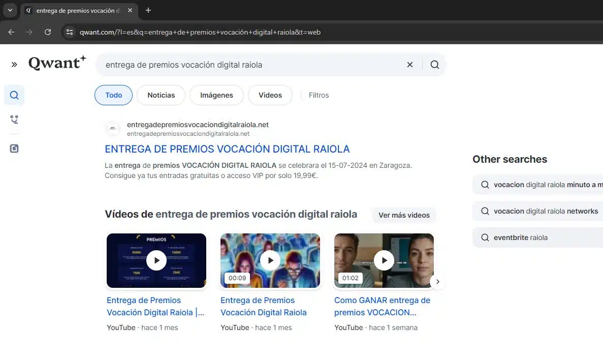 Resultados de la busqueda "entrega de premios vocación digital raiola" en el motor de busqueda Qwant
